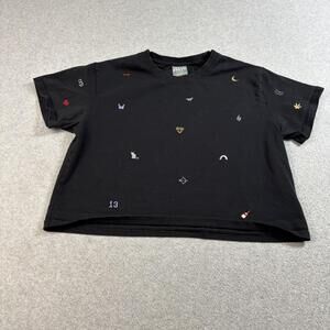 Mojo Provo Taylor Swift Shirt Womens Large Black Crop Embroidered Icons Swiftie